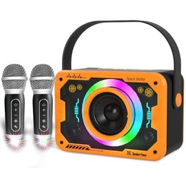 Karaoke Machine, 2 Wireless Karaoke Microphones with Disco Lights, Portable Bluetooth Speaker, Singing Machine with PA System for Adults Kids, Supports AUX/USB/TF for Home Party (Orange)