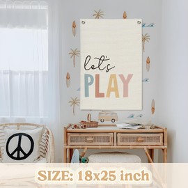 MOFUYU Play Room Wall Decor,Playroom Sign Decor,Let's Play Canvas Banner,Nursery Classroom Wall Art Wall Hanging Pennant Flag for Kids Room,Homeschool,Playroom 18x25 Inch