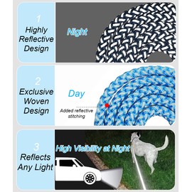 Mycicy Rope Dog Leash - 2/3/4/6/10 Foot Reflective Dog Leash- Strong Nylon Braided Heavy Duty Dog Training Leash for Large and Medium Small Dogs Walking Leads (Sky Blue- 3 feet)