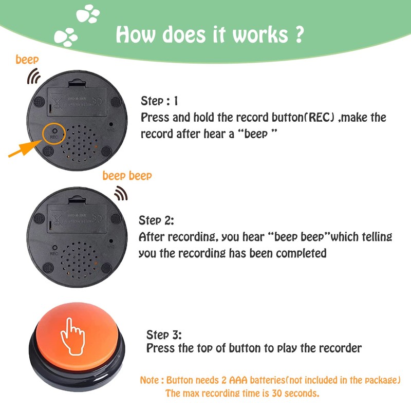 FINEST+ Voice Recording Button for Communication Pet Training Buzzer, 30
