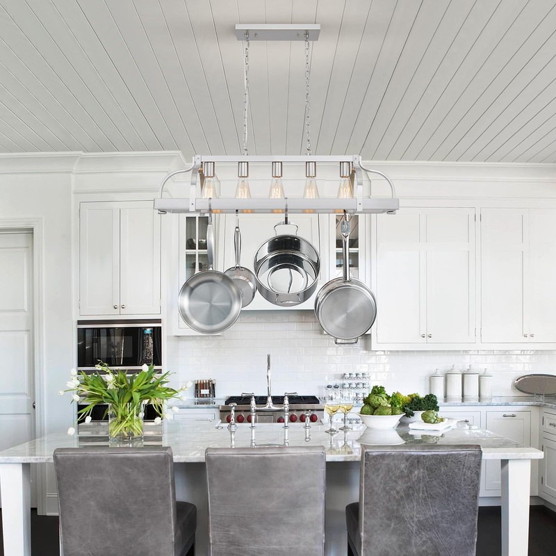 WUZUPS 5-Light Metal Pot Hanging Rack Chandelier Linear Pendant Ceiling