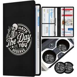 Slohif Car Registration and Insurance Card Holder - Skeleton Vehicle Glove Box Organizer Women with Magnetic Shut Leather Automobile License Holders Coasters Auto Accessories Case for Document