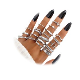 KISS WIFE Silver Kunckle Rings Set for Women, Dainty Simple Trendy Cute Stackable Finger Rings Pack, Stacking Layering on Thumb and Knuckle, Mixed Size (Sparkling)