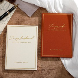 Engrowtic 2 Pcs Vow Books to My Husband Wife Wedding Vow Book with Gold Foil Lettering Lined Page Hard Cover Vow Book Engagement Gift for Groom Newly Engaged Couple Wedding Must Have (Brown-Beige)