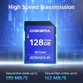 DIGIERA 128GB LS100 SDXC UHS-I Memory Card - up to 170MB/s, C10, U3, V30, 4K UHD, SD Card for Computers, Digital Cameras, Home Theatre Devices, Car Navigation Systems (1 Pack)