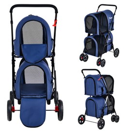 PETSITE Double Dog Stroller, Foldable Pet Stroller for 2 Dogs & Cats Small Medium Sized with Detachable Carrier on Wheels, Jogger Stroller Crate for Car Seat Walking Camping Travel Blue