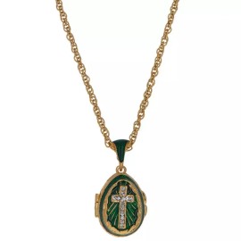 Green Enamel Crystal Cross Royal Egg Pendant Necklace