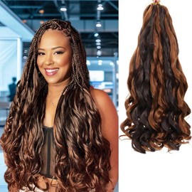 French Curly Braiding Hair 8 Packs Loose Wavy Braiding Hair Pre Stretched Bouncy Synthetic French Curl Braiding Hair Extensions for Women (4/30#, 18 Inch)