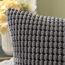 MIULEE Set of 2 Decorative Corduroy Grey Cushion Covers 22x22 Inches, 55cm x 55cm Striped Solid Square Throw Pillow Cases for Sofa Couch Home Bedroom Grey