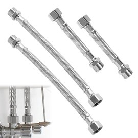 MOERAE 3/8 Inch Threaded Hose Set - 2 x 20 cm + 2 x 10 cm Stainless Steel, DVGW Certified for Tap & Fittings