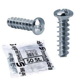 Stahlia Euro Screws 6.3 x 20 mm Rounded Head Screws (Pack of 50) Galvanised Steel Wood Screws Set Drawer Rails Hinges Furniture Connectors Furniture Screws