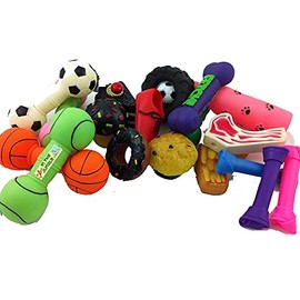 Bumper Selection of Squeaky Vinyl Dog Toys - Pack of 10 - Medium