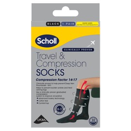 Scholl Flight Socks Compression Hosiery Black M9-12, 1 Count