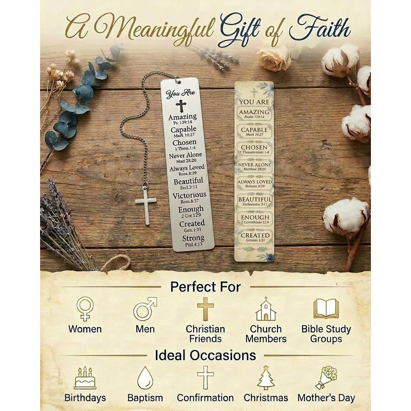 AWEZO 12 Pack Christian Bible Metal Bookmarks Cross Pendant Gifts