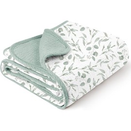 MiuK!ns Baby Blankets Muslin Baby Blanket Newborn, 100% Cotton Crib Blanket for Baby Infant Toddler, Super Soft and Lightweight for Toddlers Girls Boys - 120 x 120 cm (Green Leaves)