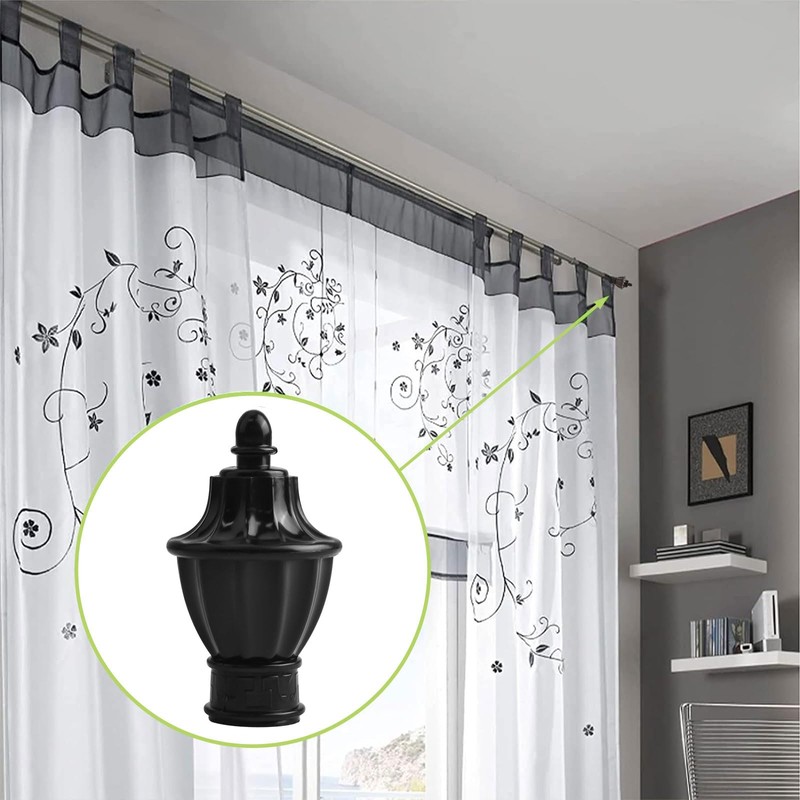 UFURMATE 6 Pcs Black Plastic Curtain Pole Finials Curtain Rod