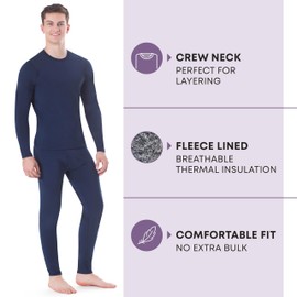 Rocky Thermal Underwear for Men (Long Johns Thermals Set) Shirt & Pants, Base Layer (Navy - Lightweight/Large)
