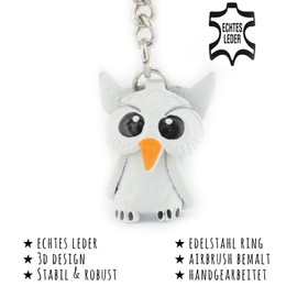MONKIMAU Leather Owl Keyring, White