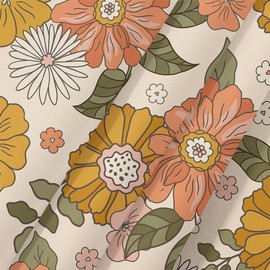 BSRAMZ Retro Floral Shower Curtain, Vintage Flower Boho Hippie Plant Funky 70s Bathroom Decor Curtain, Watercolor Groovy Yellow Botanical Aesthetic Polyester Fabric Bath Curtain 12 Pack Hooks 70X70in
