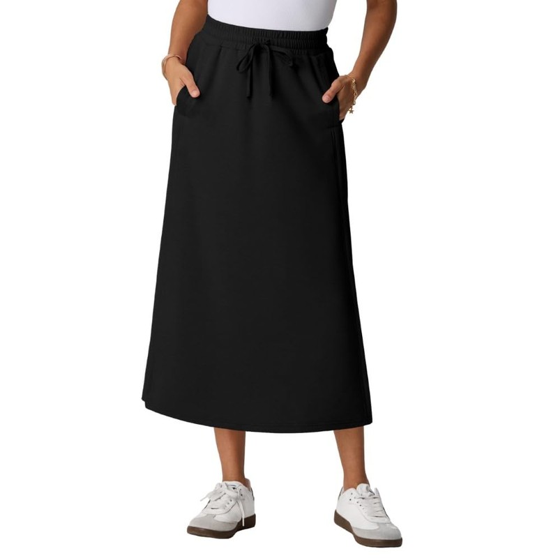 PrinStory Ladies Summer Skirts with Pockets Elasticated Waist Back Split