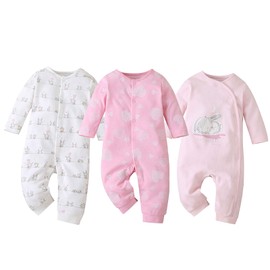 amropi Baby Girls Boys Romper Pack of 3 Cotton Pyjamas Sleepsuit for 0-18 Months, Red/Pink/White