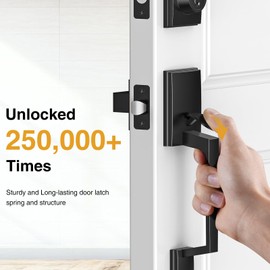 Brightify Black Front Door Handle, Matte Black Exterior Door Handle with Door Lever, Modern Front Door Lock Set, Adjustable Deadbolt with Single Cylinder, Reversible for Right&Left