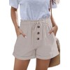 FEKOAFE Women's Summer Beige Shorts Drawstring Elastic Waist Loose Fit