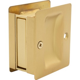 Premium Square Pocket Door Lock, Passage (Hall/Closet) Latch, Clear Pack, Satin Brass by Stone Harbor Hardware