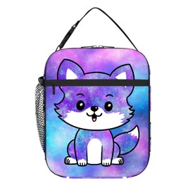 DOINBEE Cute Fox Galaxy Girls Lunch Box for School, Kawaii Fox Purple Blue Galaxy Stars Lunch Bag, Reusable Insulated Lunchbox Portable Simply Modern Meal Container Bags for Toddler Kids Boys