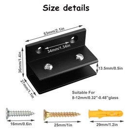AWEN Glass clamp, Glass Holder, Aluminum Alloy Glass clamp Bracket Bracket clamp Glass Cabinet 0.32"（8mm）-0.48"（12mm） Thickness 4 Piece