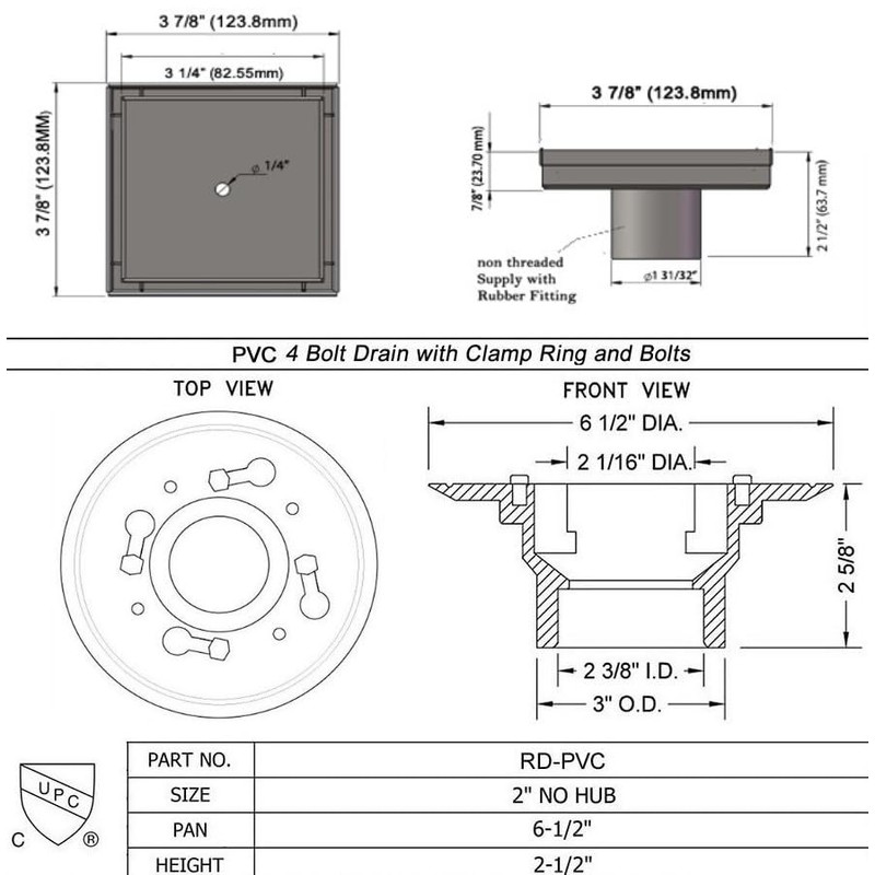 SereneDrains 304 Stainless Steel Tile in Square Brushed Nickel Shower