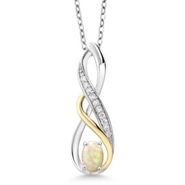 Gem Stone King 925 Silver and 10K Yellow Gold 6X4MM Oval Cut Gemstone Birthstone and Lab Grown Diamond Pendant Necklace For Women | With 18 Inch Silver Chain