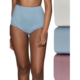Vanity Fair Women's Perfectly Yours High Waisted Brief Panties, Cotton-3 Pack-Seaside Mist/Premium Plum/Coconut White