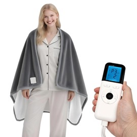 Heated Blanket Electric Throw, Portable Heated Wearable Shawl for Gifts, Super Cozy Soft Wearable Blanket with 6 Heating Levels & Timing Function, Auto Shut Off, Machine Wash (Grey)
