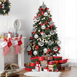 Large Christmas Ball Christmas Baubles Christmas Balls Ornaments for Christmas Tree Medium Shatterproof Hanging Ball Baubles for Xmas Wedding Festival Decor (Silver, Medium-6cm)