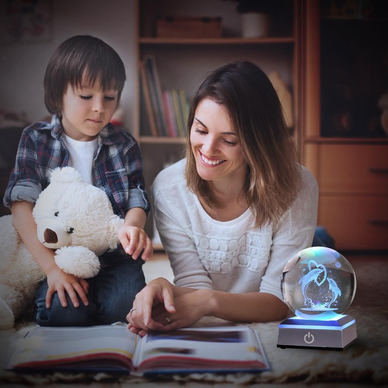 ZYXLJH 3D Dolphin Crystal Ball with Colorful Led Base,Couples for
