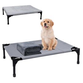 Outdoor Dog Elevated Bed for Large Dogs with Plush Mat, Durable Washable Raised Dog Beds, Indestructible Cooling Dogs Beds, Chew Proof Pet Cot Hammock for Large Breathable Outside (L)