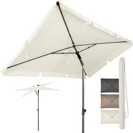 4smile Balcony Parasol Beige 200 x 125 cm with Parasol Cover - UPF 50+ Parasol Rectangular for Sun Protection on Balcony and Patio