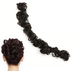 XUZOO Hair Extension, Long Rope Wig, Children's Shichi-Go-San Kimono, Dance, Recitals, Hair Extension, Hair Extension, Women's, Curled, Hair Accessory, Bun Wig (Light Black)