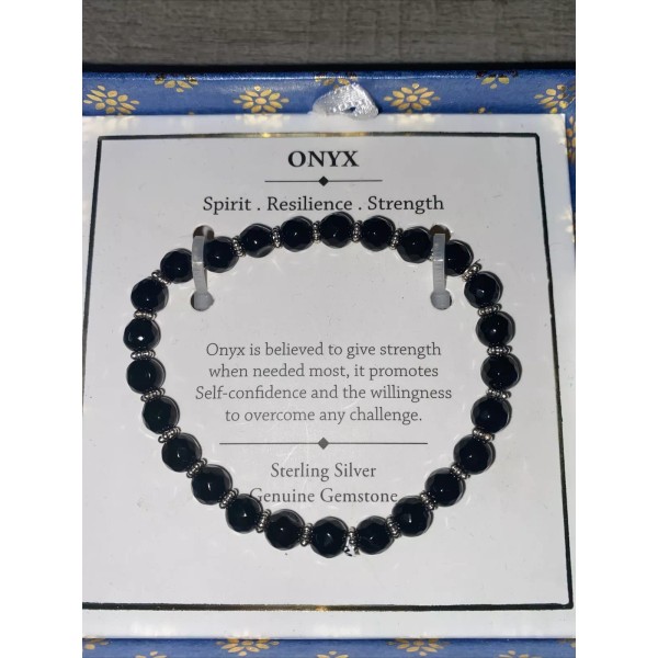 Shivam BLACK ÓNYX GENUINE GEMSTONE BRACELET SHIVAM .925 STERLING SILVER