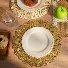 Phantomon 100 Pcs 12-Inch Gold Lace Paper Doilies – Disposable Gold Foil Placemats for Cakes, Dessert Display, Dining Table, Weddings, Birthday Parties, Baby Showers, Crafts & Elegant Table Decor