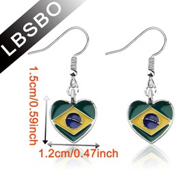 CENWA Brazil Flag Heart Charm Earring Flag Gift Brazil Flag Gift Brazilian Jewelry Brazil Gift (Brazil Flag CA)