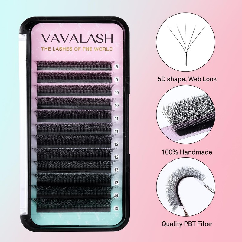 VAVALASH W-shaped Eyelash Extension 5D Premade Fans 0.07 C Curl