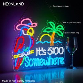 Parrot Its 5 00 O'clock Some Where Neon Sign for Wall Decor USB Powered Dimmable Beer Neon Light Man Cave Bar Garage LED Light Art Signs