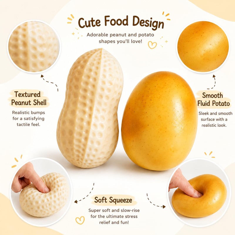 BLBATBK 2 PCS Peanut Squishy, Potato Squishy, Combined Stylish Desktop