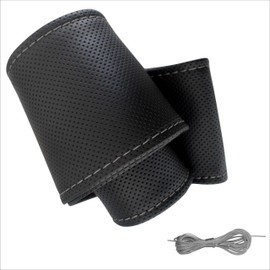 Steering Wheel Cover PU Leather Car Steering Wheel Cover for Lacing Sewing with Needle and Thread Polka Dot Universal Size 37-39 cm M2 Black Grey Stitching