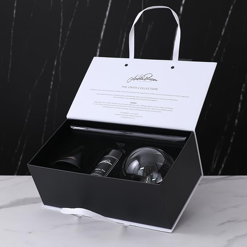 AROMA BLOSSOM Luxury Reed Diffuser, Onyx Collection-Black 200ML Capacity