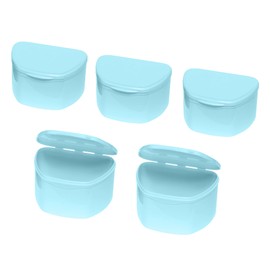PlastCare USA Blue Denture Cases Pack of 5 - Dental Box For Artificial Teeth, Mouth Guard, Night Guard, Gum Shields, Retainer - Denture Bath Container for Women and Men - Travel Denture Cup