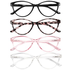 Przene 4 Pack Blue Light Blocking Reading Glasses,Cat Eye Reading Glasses With Spring Hinge Reader For Women/Men.(MIXED COLOR-C1, 2.75)