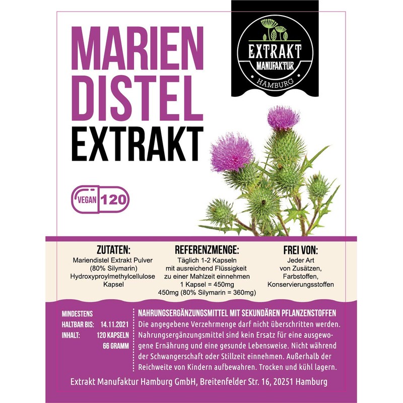 Milk Thistle Extract, 80% Silymarin, 120 Capsules 450 mg, No